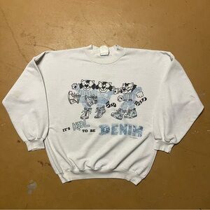 Vintage 1980’s It’s Kool to be Denim Cat Graphic Crewneck Small